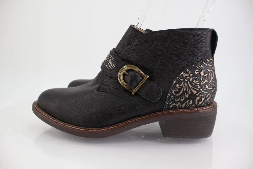 Alegria Mikki Showboat Women's Sz 40/9-9.5 Black Leather Buckle Ankle Boots